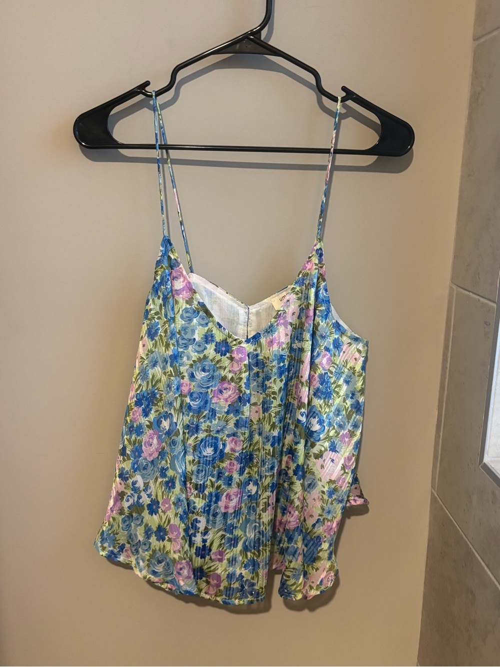 Umgee Floral Pleated Camisole - Blue, Pink & Green